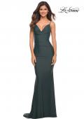 Picture of: Luxe Simple Jersey Gown with Draped Neckline in Dark Emerald, Detail Picture 4