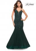 Picture of: Mermaid Tulle and Lace Jeweled Prom Dress in Dark Emerald, Style: 30584, Detail Picture 4