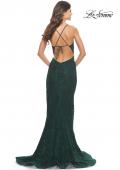 Picture of: Rhinestone Lace Embellished Prom Dress with High Side Slit in Dark Emerald, Style: 31288, Detail Picture 4