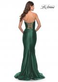 Picture of: Intricate Lace Up Back Liquid Jersey Mermaid Gown in Dark Emerald, Style: 31321, Style: 31321