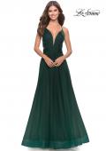 Picture of: Tulle Ball Gown with Side Cut Outs and High Slit in Dark Emerald, Style: 31347, Detail Picture 4