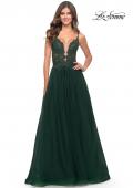Picture of: A Line Tulle Gown with Lace Bodice and V Back in Dark Emerald, Style: 31507, Detail Picture 4