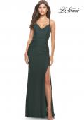 Picture of: Ruched Jersey Dress with Lace Up Back in Dark Emerald, Style: 31572, Detail Picture 4