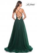 Picture of: A-Line Tulle Dress with Rhinestone Embellished Lace Applique in Dark Emerald, Style: 32022, Detail Picture 4