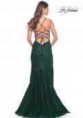Picture of: Long Tulle Gown with Stunning Beaded Lace Applique Details in Dark Emerald, Style: 32307, Detail Picture 4