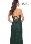 Picture of: Jewel Tone Embroidered Lace Fitted Prom Dress with Lace Edge Slit in Green, Style: 32437, Detail Picture 4