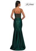 Picture of: Chic Stretch Satin Gown with Corset Top and Flare Skirt in Dark Emerald, Style: 32555, Detail Picture 4