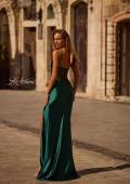 Picture of: Chic Stretch Satin Dress with Illusion Mesh Back in Dark Emerald, Style 32640, Detail Picture 4