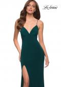 Picture of: Matte Jersey Long Dress with Lace Up Back in Dark Emerald, Style 29708, Detail Picture 5