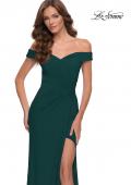 Picture of: Off the Shoulder Net Jersey Dress with Ruching in Dark Emerald, Style 29756, Detail Picture 5