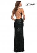 Picture of: Long Stretch Sequin Dress in Jewel Tones with Open Back in Dark Emerald, Detail Picture 5