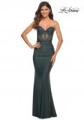 Picture of: Sweetheart Strapless Rhinestone Encrusted Gown in Dark Emerald, Detail Picture 5