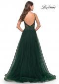 Picture of: A Line Tulle Gown with Lace Bodice and V Back in Dark Emerald, Style: 31507, Detail Picture 5