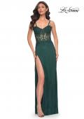 Picture of: Rhinestone Fishnet Dress with Lace Detail on Sheer Bodice in Green, Style: 32232, Detail Picture 5