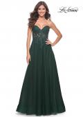 Picture of: Rhinestone Tulle A-Line Gown with Lace Bodice in Jewel Tones in Dark Emerald, Style: 32253, Detail Picture 5