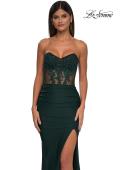 Picture of: Evening Dress with Illusion Strapless Bodice and Lace Applique in Dark Emerald, Style: 32912, Detail Picture 5