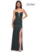 Picture of: Intricately Ruched Strapless Prom Dress with Unique Deep V in Dark Emerald, Style 32923, Detail Picture 5