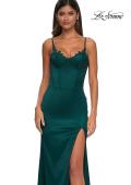 Picture of: Fitted Satin Gown with Exposed Boning and Lace Detail Neckline in Dark Emerald, Style: 32955, Detail Picture 5