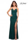 Picture of: Lace Long Dress with Scallop Detail on Skirt Slit in Dark Emerald, Style: 29939, Detail Picture 6