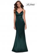 Picture of: Chic Long Stretch Satin Gown with V Neck and Back in Dark Emerald, Style 29960, Detail Picture 6