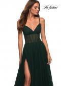 Picture of: Tulle A-line Prom Dress with Corset Sheer Bodice in Dark Emerald, Detail Picture 6