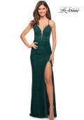 Picture of: Illusion Lace Gown with Deep V Neckline in Dark Emerald, Style: 30595, Detail Picture 6