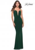 Picture of: Net Jersey Gown with Jeweled Detail in Deep V Neckline in Dark Emerald, Style: 31114, Detail Picture 6