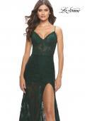 Picture of: Romper Stretch Lace Dress with Sheer Skirt and Bodice in Dark Emerald, Style: 31252, Detail Picture 6