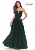 Picture of: Strapless Deep V A-Line Tulle and Lace Gown in Dark Emerald, Style: 31345, Detail Picture 6