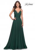 Picture of: Chiffon Dress with Pleated Bodice and Pockets in Dark Emerald, Style: 31500, Detail Picture 6