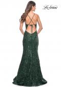 Picture of: Mermaid Print Sequin Dress with Lace Up Open Back in Dark Emerald, Style: 31943, Detail Picture 6