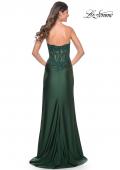 Picture of: Ruched Jersey Skirt with Lace Illusion Top and Rhinestone Prom Dress in Dark Emerald, Style: 32011, Detail Picture 6