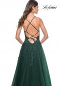 Picture of: A-Line Tulle Dress with Rhinestone Embellished Lace Applique in Dark Emerald, Style: 32022, Detail Picture 6