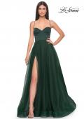 Picture of: Tulle A-Line Gown with Satin Bustier Top in Dark Emerald, Style: 32065, Detail Picture 6