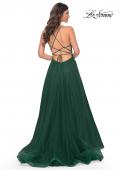 Picture of: A-Line Tulle Gown with High Slit and Illusion Rhinestone Fishnet Bodice in Green, Style: 32135, Detail Picture 6