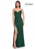 Picture of: Net Jersey Fitted Dress with Ruched Bustier Top in Dark Emerald, Style: 32239, Detail Picture 6