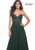 Picture of: Rhinestone Tulle A-Line Gown with Lace Bodice in Jewel Tones in Dark Emerald, Style: 32253, Detail Picture 6