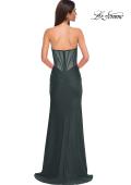 Picture of: Intricately Ruched Strapless Prom Dress with Unique Deep V in Dark Emerald, Style 32923, Detail Picture 6