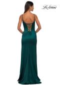 Picture of: Fitted Satin Gown with Exposed Boning and Lace Detail Neckline in Dark Emerald, Style: 32955, Detail Picture 6