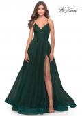 Picture of: Long Tulle A-line Gown with Side Slit and Pockets in Dark Emerald, Style: 28561, Detail Picture 7