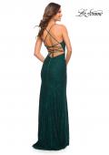 Picture of: Lace Long Dress with Scallop Detail on Skirt Slit in Dark Emerald, Style: 29939, Detail Picture 7