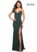 Picture of: Simple Jersey Gown with V Neckline and Slit in Dark Emerald, Style: 30072, Detail Picture 7
