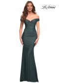 Picture of: Luxe Off the Shoulder Gown with Mesh Side and Back Panels in Dark Emerald, Detail Picture 7