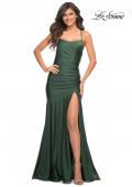 Picture of: Long Jersey Ruched Gown with Dramatic Skirt in Green, Style: 30587, Detail Picture 7