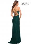 Picture of: Illusion Lace Gown with Deep V Neckline in Dark Emerald, Style: 30595, Detail Picture 7