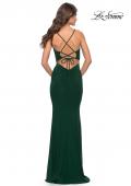 Picture of: Net Jersey Gown with Jeweled Detail in Deep V Neckline in Dark Emerald, Style: 31114, Detail Picture 7