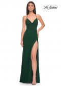 Picture of: Net Jersey Ruched Prom Dress with Illusion Bodice in Dark Emerald, Style: 31151, Detail Picture 7