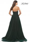 Picture of: Illusion Bodice A-line Gown with Boning and Defined Cups in Dark Emerald, Style: 31205, Detail Picture 7