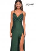 Picture of: Drape Neckline Jeweled Jersey Prom Dress with High Slit in Dark Emerald, Style: 31221, Detail Picture 7