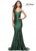 Picture of: Liquid Jersey Mermaid Gown with Lace Up Back in Dark Emerald, Style: 31295, Detail Picture 7